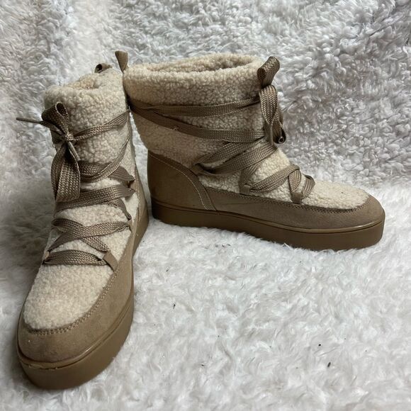 NWT Universal Thread Brigitte ankle Boots khaki and beige faux fur SZ 11 - Picture 2 of 12